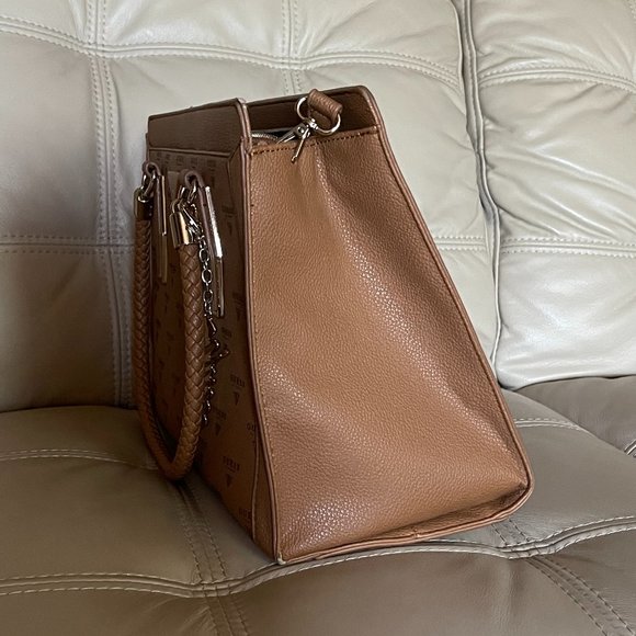 GUESS Monogram Pattern Handbag in TAN - Crossbody Shoulder Strap Included - Picture 9 of 11